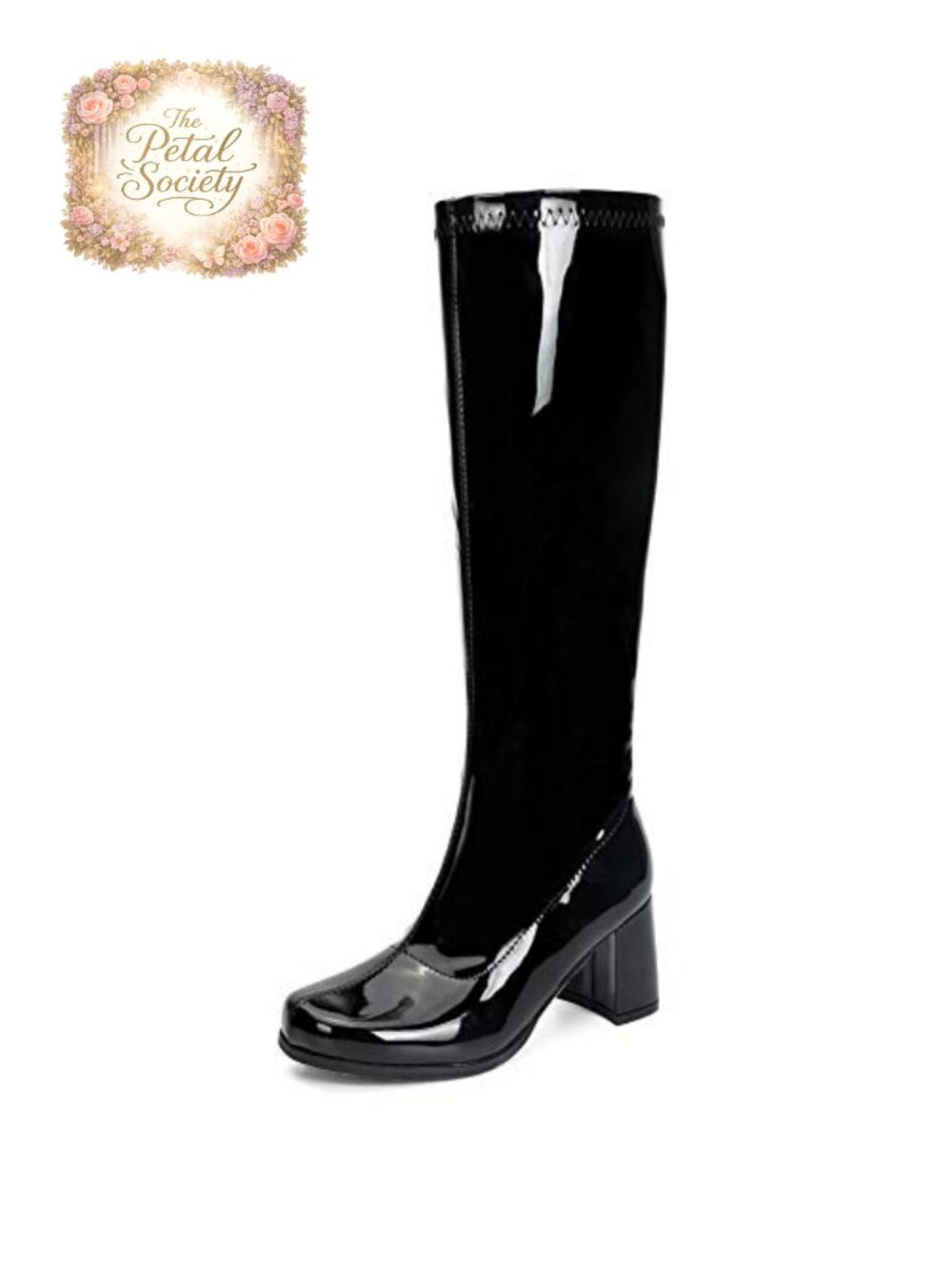 Women's Knee High Gogo Boots Faux Leather Block Heel Square Toe